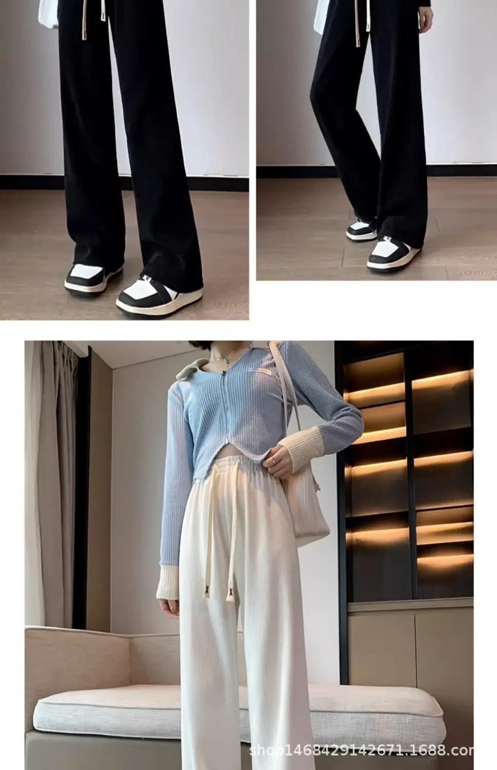 Women Velvet Wide Leg Pants Cream New Winter — feature 8