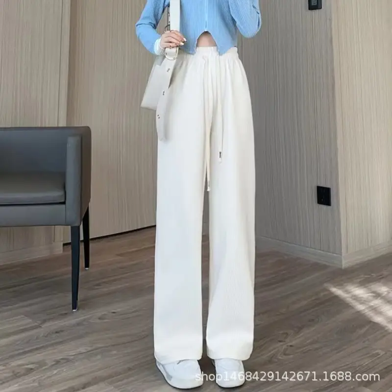 Women Velvet Wide Leg Pants Cream New Winter - Image 2