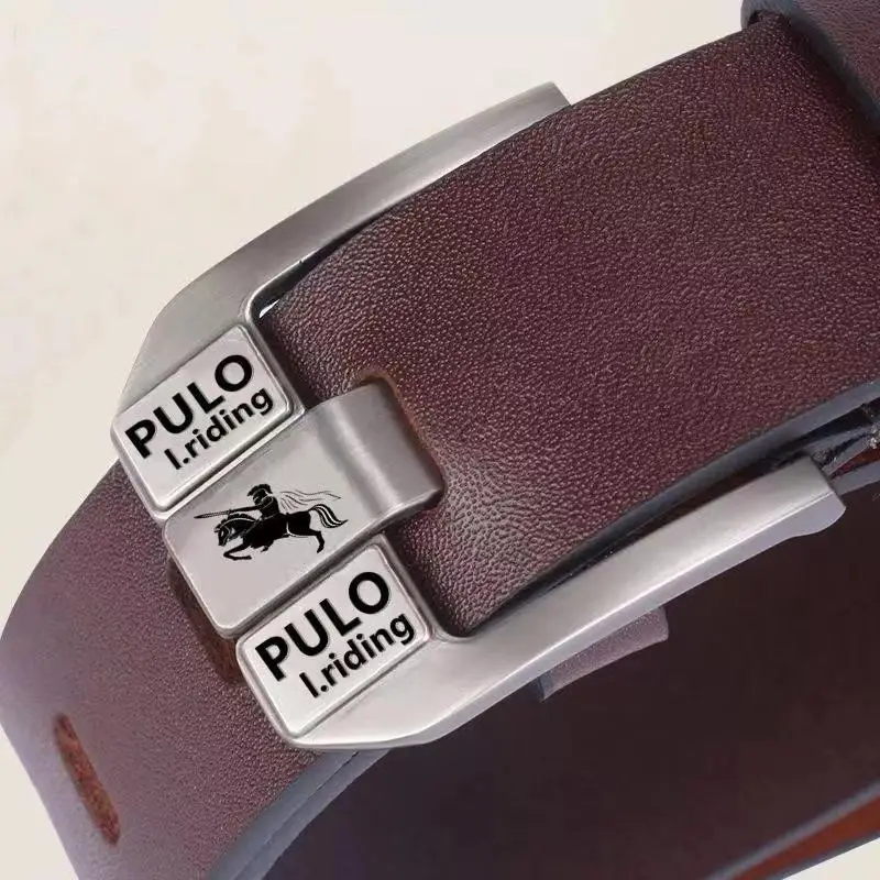 Men's Polo Pin Buckle Belt Brown 3.7"