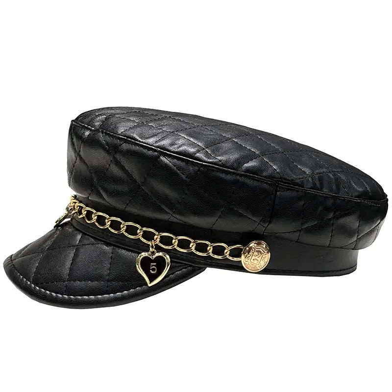 Women's Beige Quilted Peaked Hat with Heart Chain - Image 7