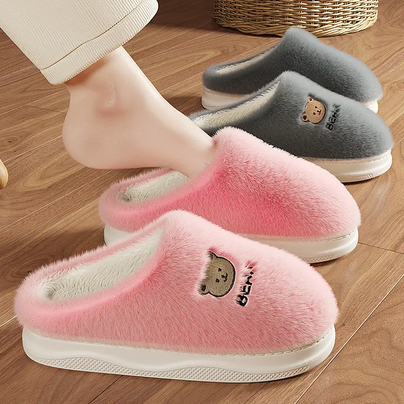 Household Cotton Slippers for Women Winter Cartoon Bear Men's Household Fur Slippers Plush Warm Furry Slippers for Men Wholesale - Image 13
