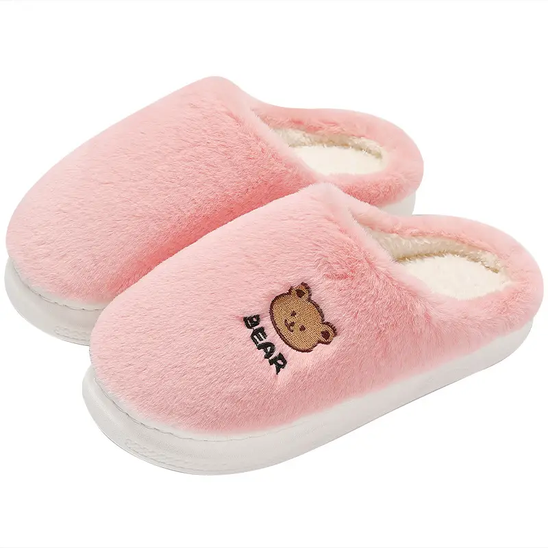 Household Cotton Slippers for Women Winter Cartoon Bear Men's Household Fur Slippers Plush Warm Furry Slippers for Men Wholesale - Image 15