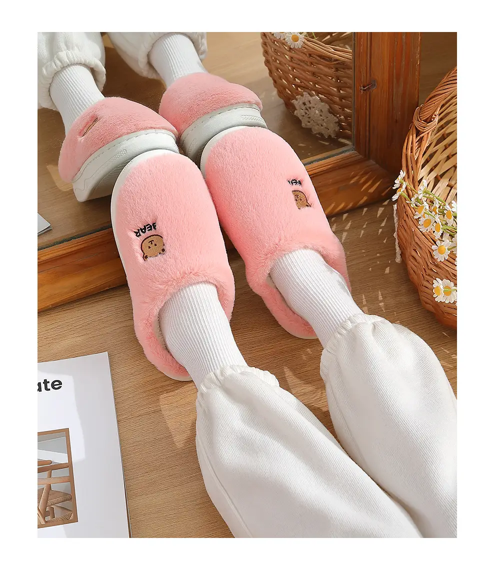 Household Cotton Slippers for Women Winter Cartoon Bear Men's Household Fur Slippers Plush Warm Furry Slippers for Men Wholesale — feature 22