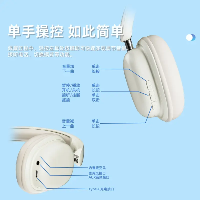 Bluetooth Headset White Black Long Battery Gaming E-Sports - Image 8