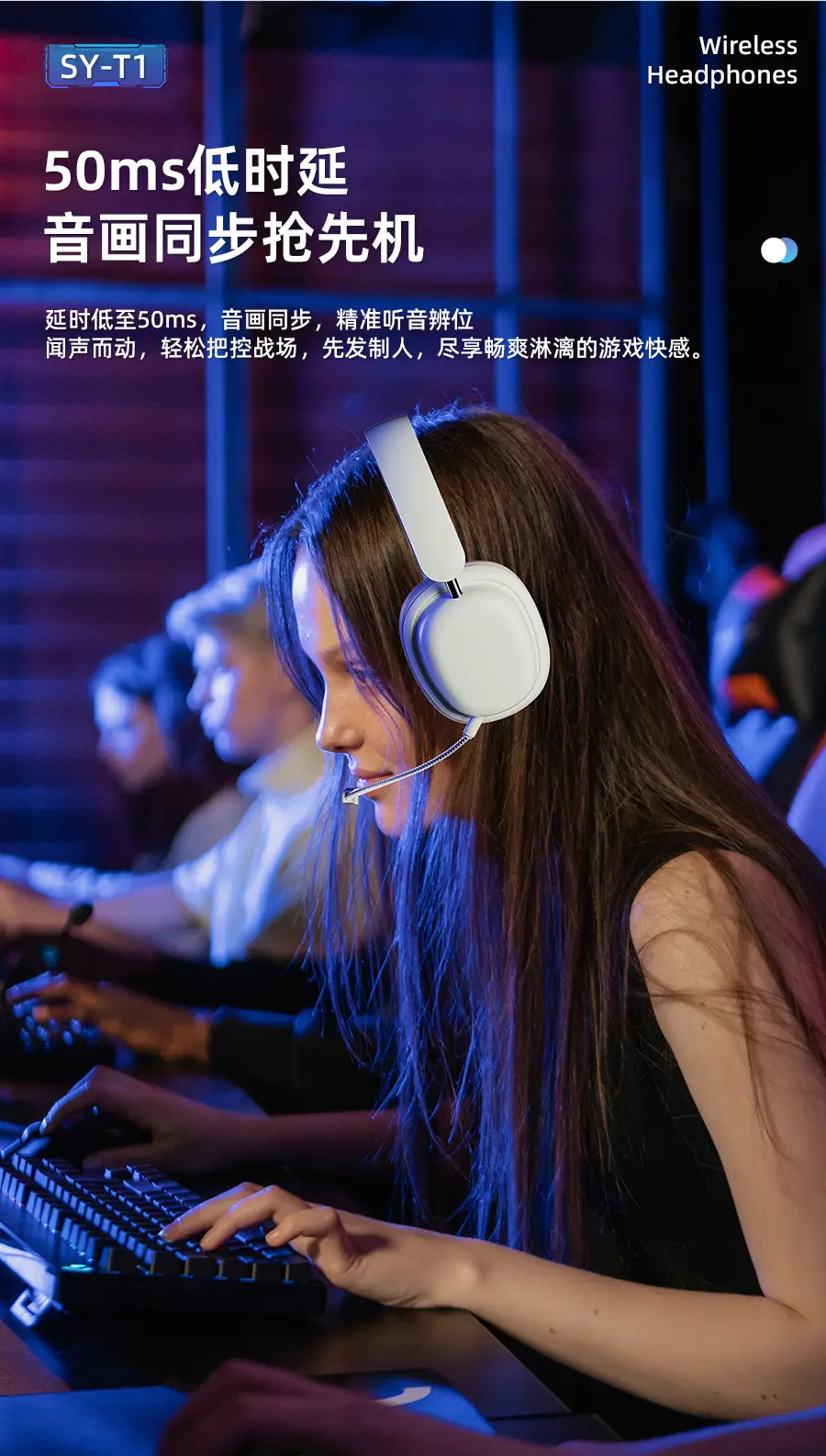 Bluetooth Headset White Black Long Battery Gaming E-Sports β feature 13