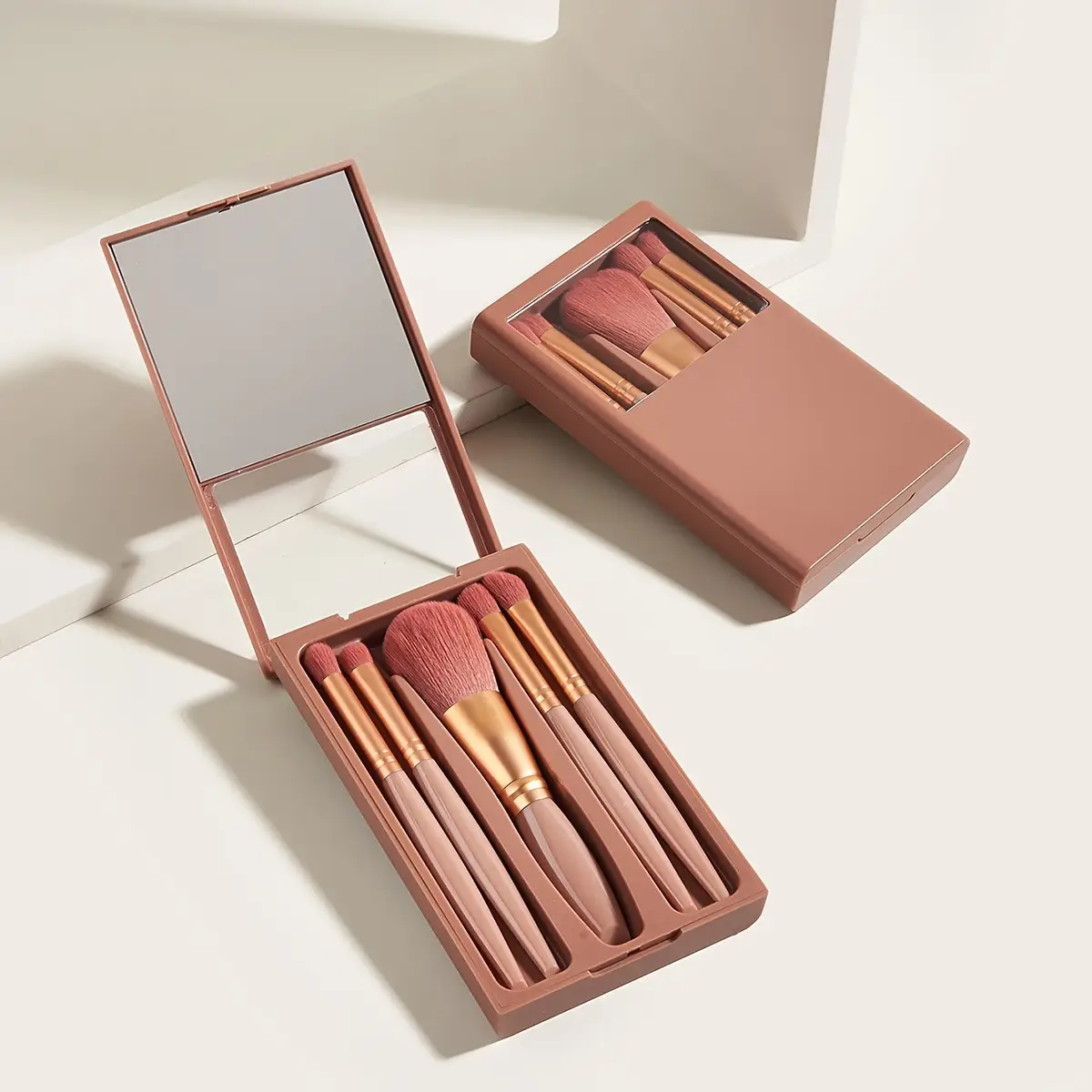 5-Piece Makeup Brush Set with Mirror & Powder Brush - Image 7