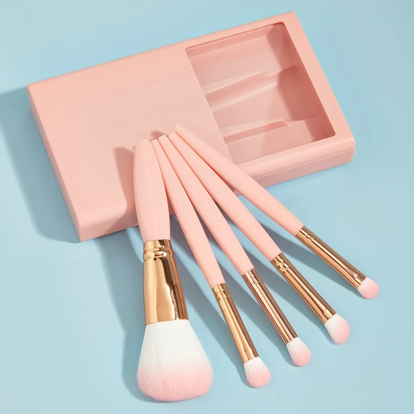 5-Piece Makeup Brush Set with Mirror & Powder Brush - Image 3
