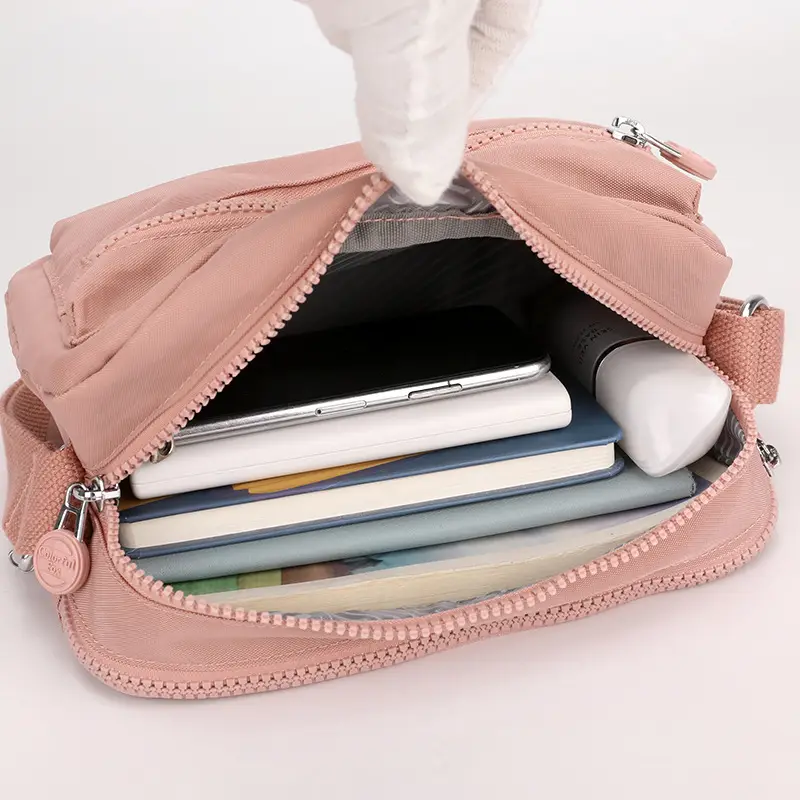 Women's Pink Crossbody Bag with Zipper - Image 14