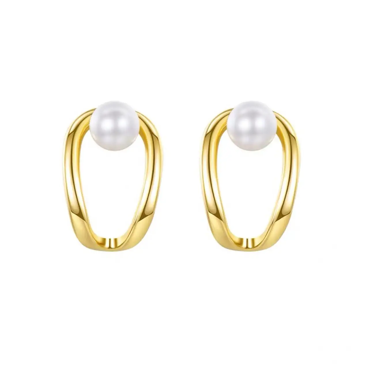 Geometric Pearl Pearl Earrings Silver Needle Studs - Image 5