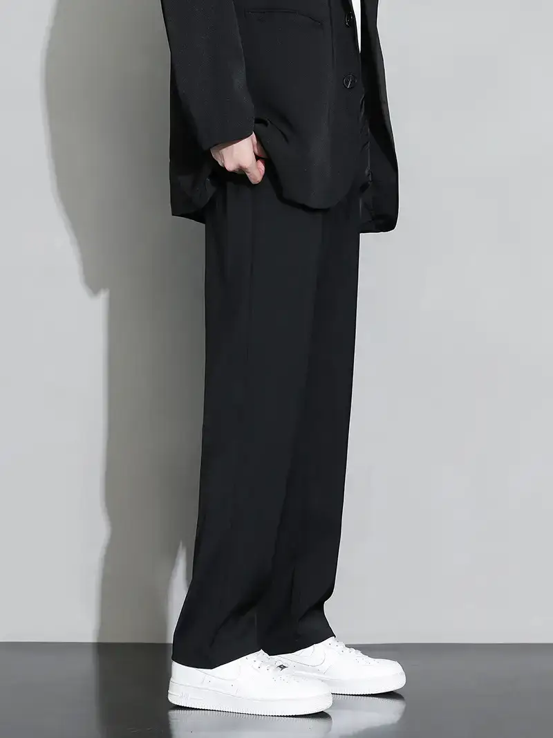 Men Black Fleece Lined Wide Leg Pants Winter Casual - Image 6