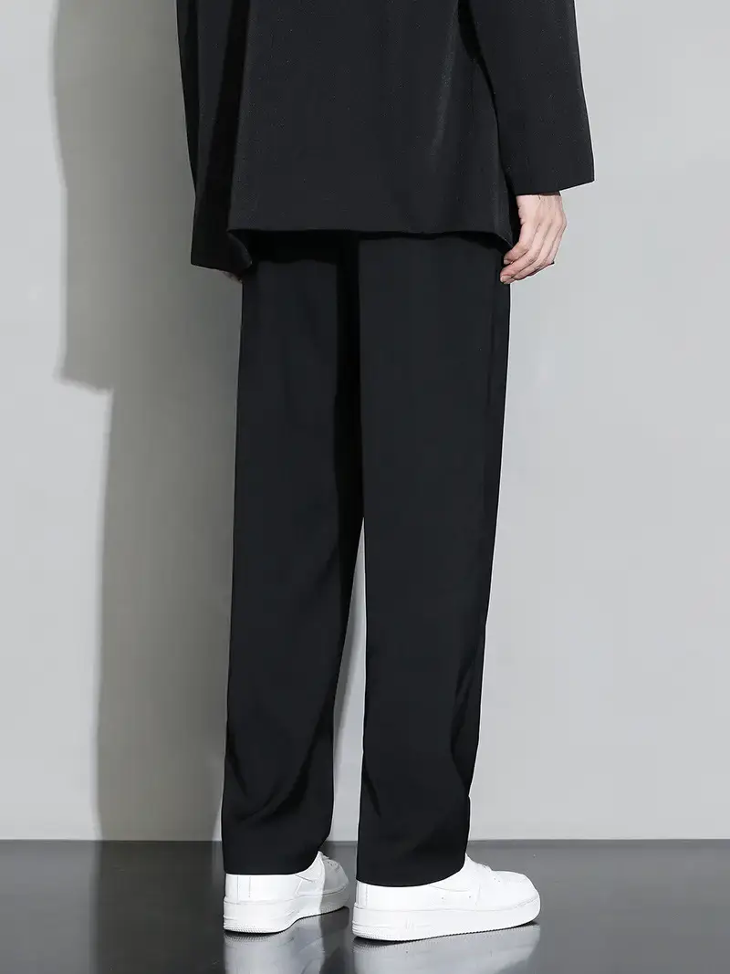 Men Black Fleece Lined Wide Leg Pants Winter Casual - Image 7
