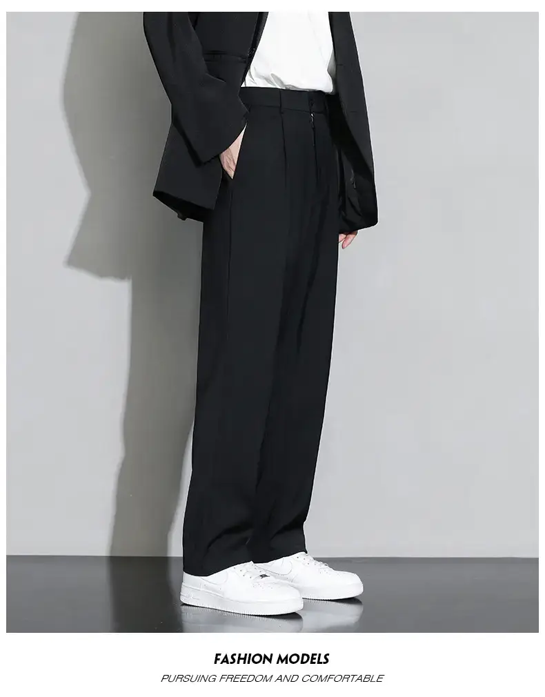 Men Black Fleece Lined Wide Leg Pants Winter Casual — feature 10