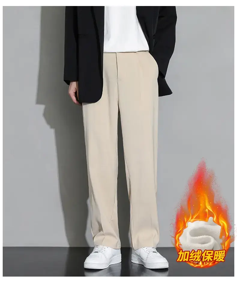Men Black Fleece Lined Wide Leg Pants Winter Casual — feature 11