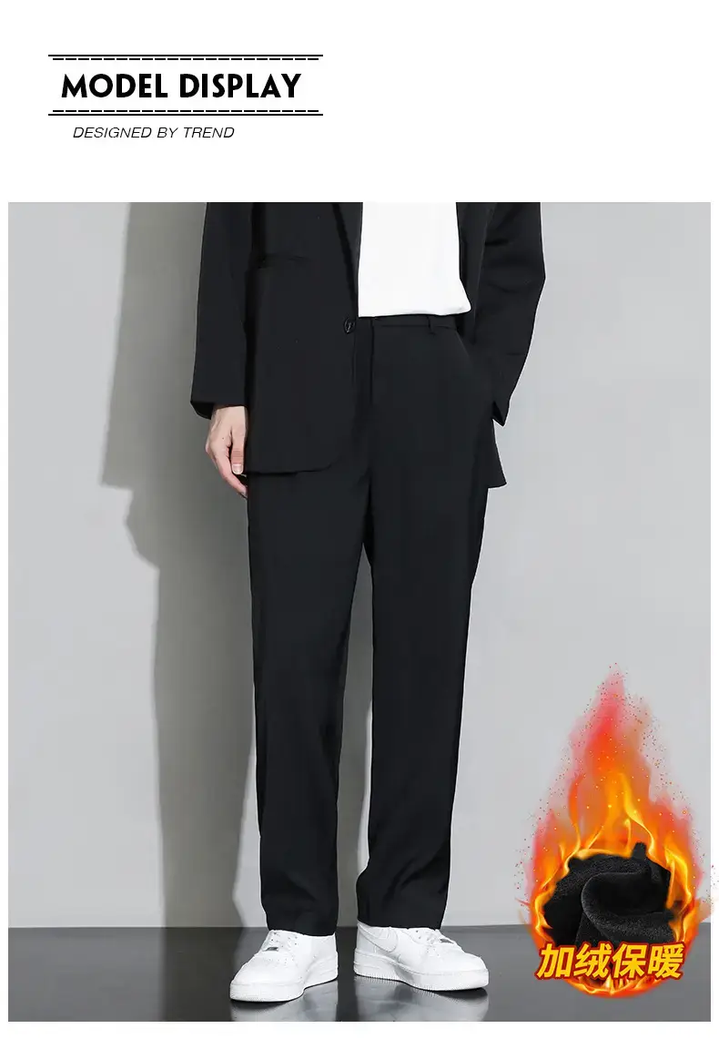Men Black Fleece Lined Wide Leg Pants Winter Casual — feature 7