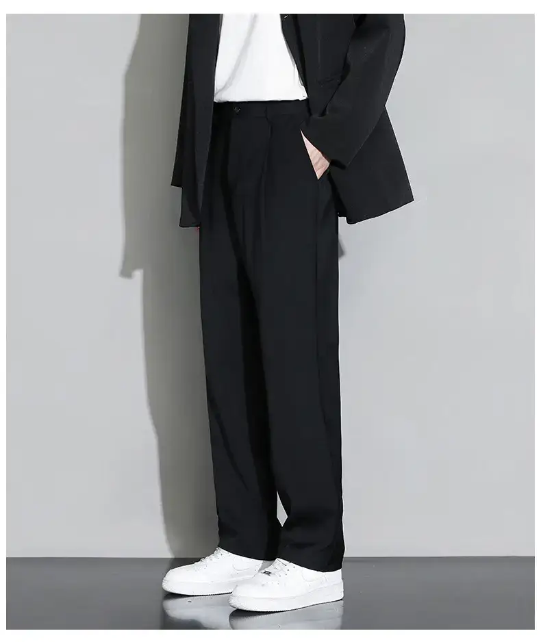 Men Black Fleece Lined Wide Leg Pants Winter Casual — feature 8