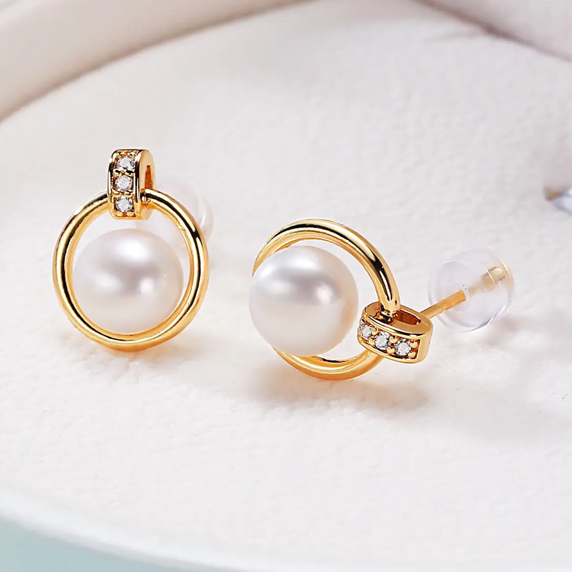 Freshwater Pearl Ring Earrings Gold Plated Zircon - Image 4