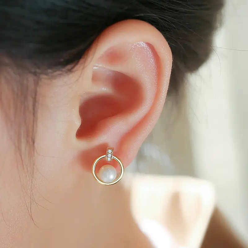 Freshwater Pearl Ring Earrings Gold Plated Zircon - Image 5