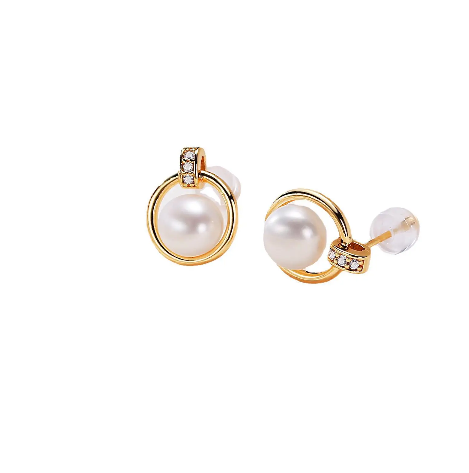 Freshwater Pearl Ring Earrings Gold Plated Zircon - Image 6