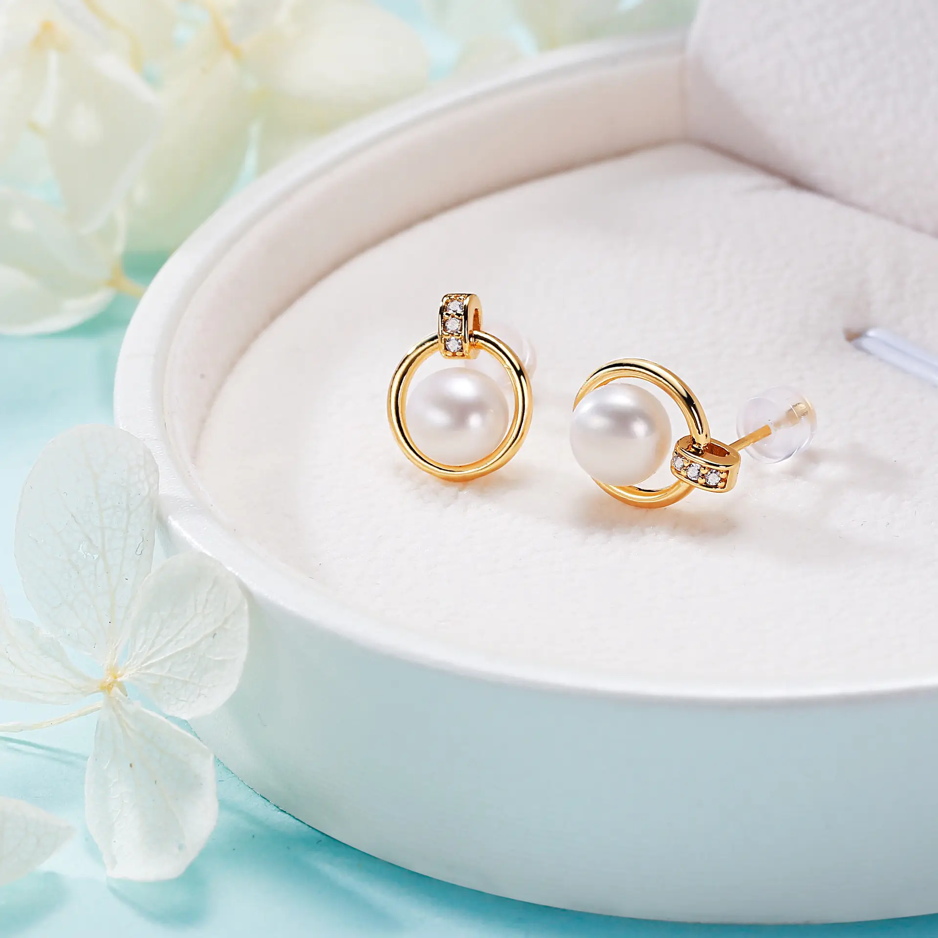 Freshwater Pearl Ring Earrings Gold Plated Zircon — feature 11