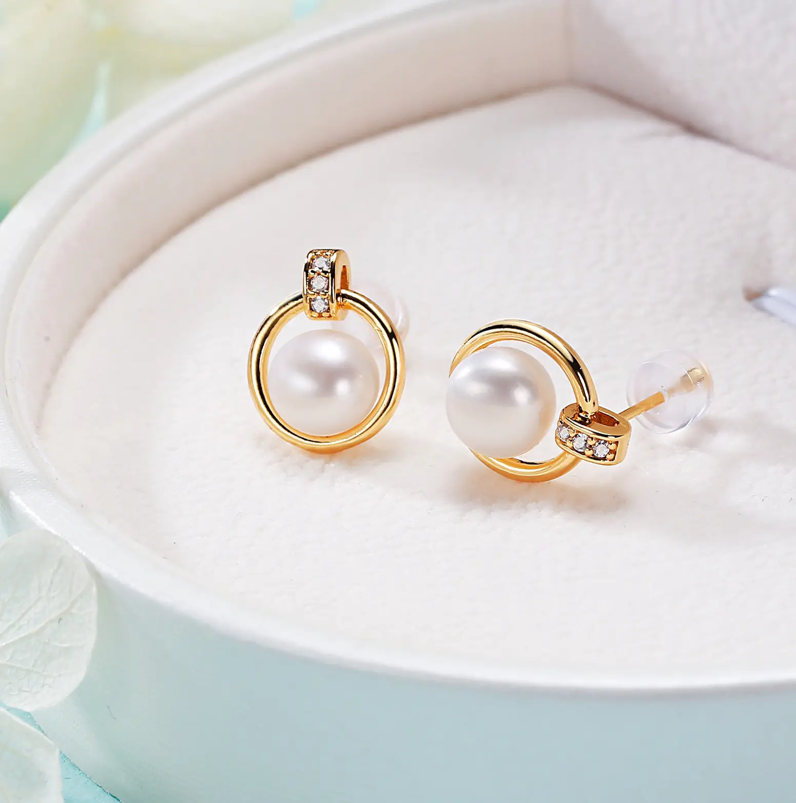 Freshwater Pearl Ring Earrings Gold Plated Zircon — feature 12