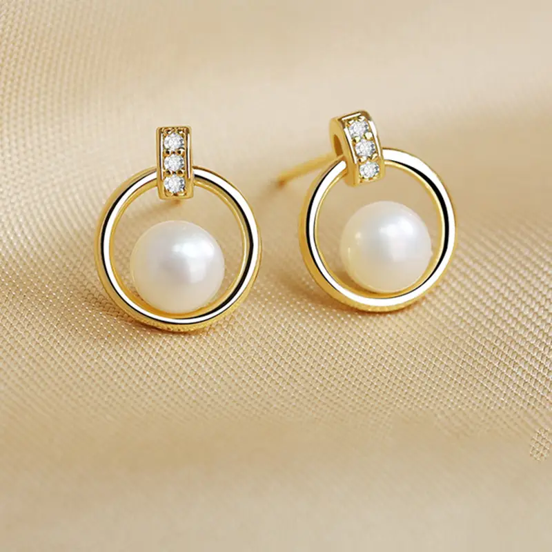 Freshwater Pearl Ring Earrings Gold Plated Zircon — feature 7