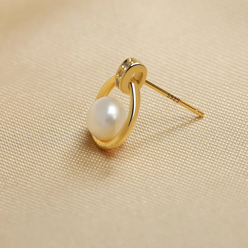Freshwater Pearl Ring Earrings Gold Plated Zircon — feature 9