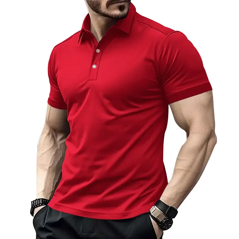 Men Red Polo Shirt Plus Size Casual Summer