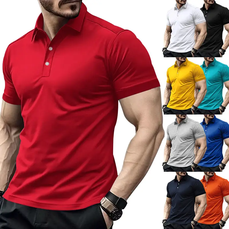 Men Red Polo Shirt Plus Size Casual Summer — feature 5
