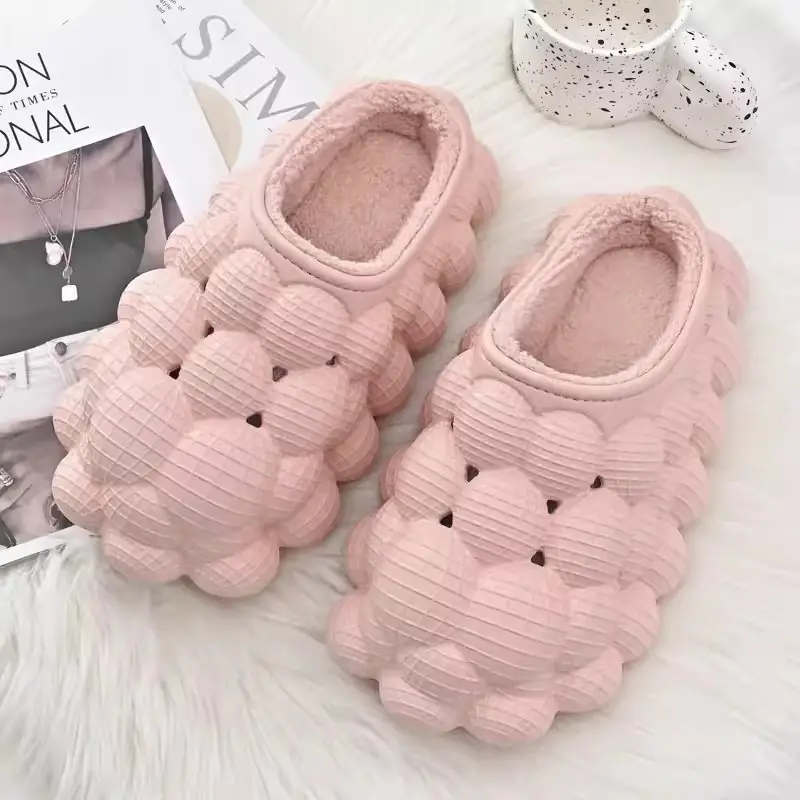 Pink Wooly Women Winter Slippers Non-Slip Warm Indoor - Image 9