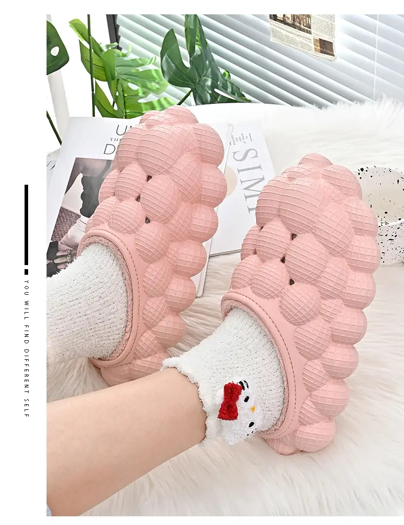 Pink Wooly Women Winter Slippers Non-Slip Warm Indoor — feature 9