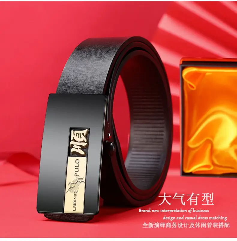 Paul New Men Black Leather Belt with Automatic Buckle — feature 3