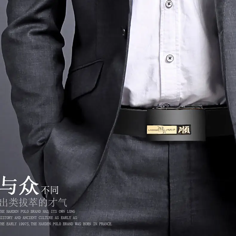 Paul New Men Black Leather Belt with Automatic Buckle — feature 5