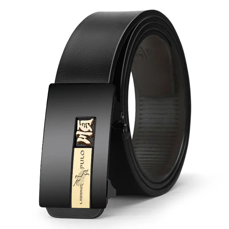 Paul New Men Black Leather Belt with Automatic Buckle