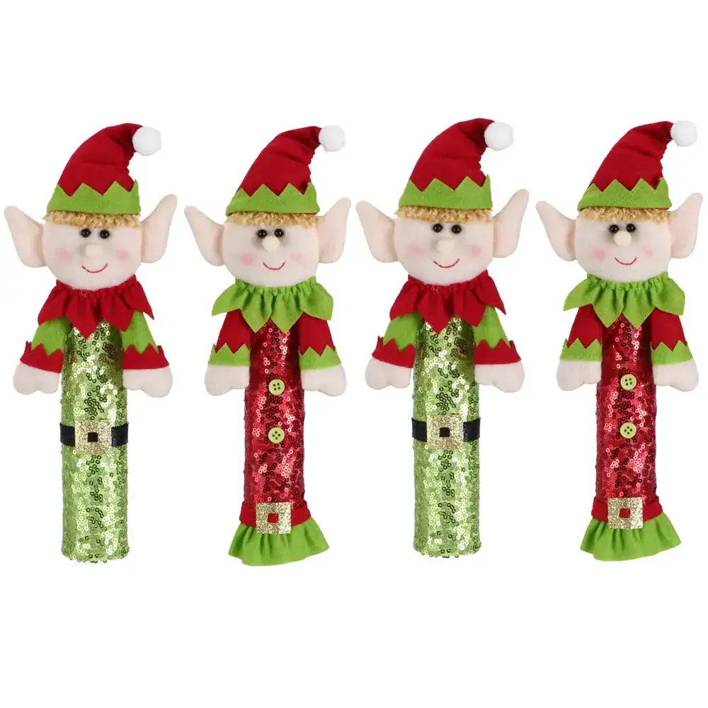 Velvet Elf Couple Christmas Decorations Set of 4