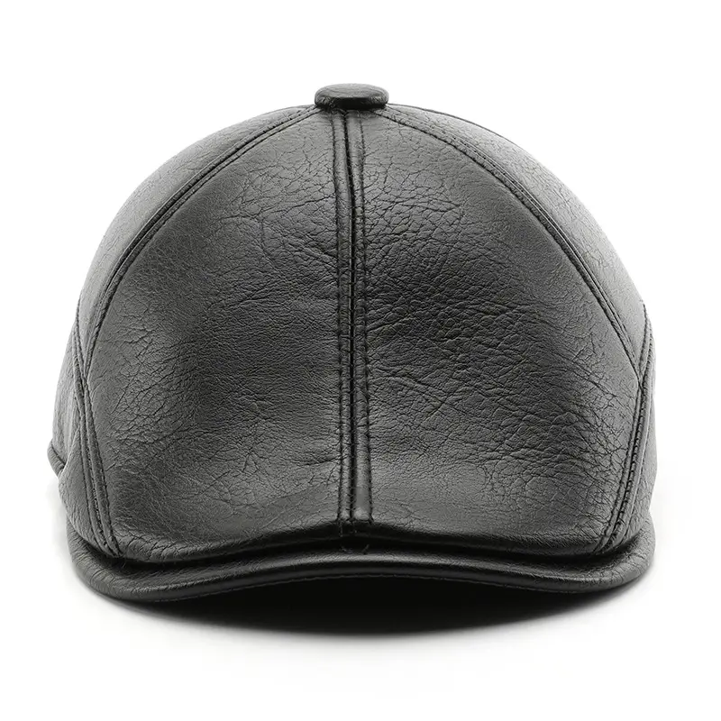 Men's Black Leather Peaked Cap Autumn Winter - Image 4