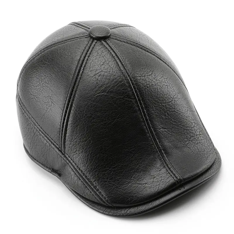 Men's Black Leather Peaked Cap Autumn Winter - Image 5