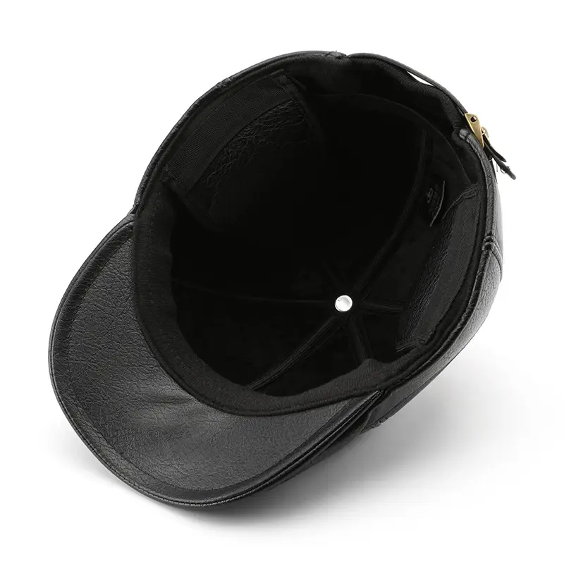 Men's Black Leather Peaked Cap Autumn Winter - Image 6