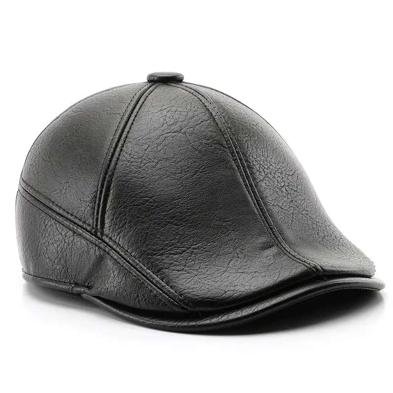 Men's Black Leather Peaked Cap Autumn Winter - Image 7