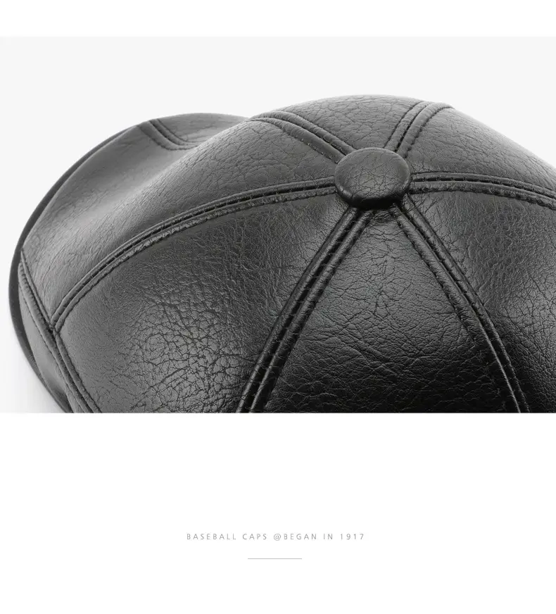 Men's Black Leather Peaked Cap Autumn Winter — feature 13