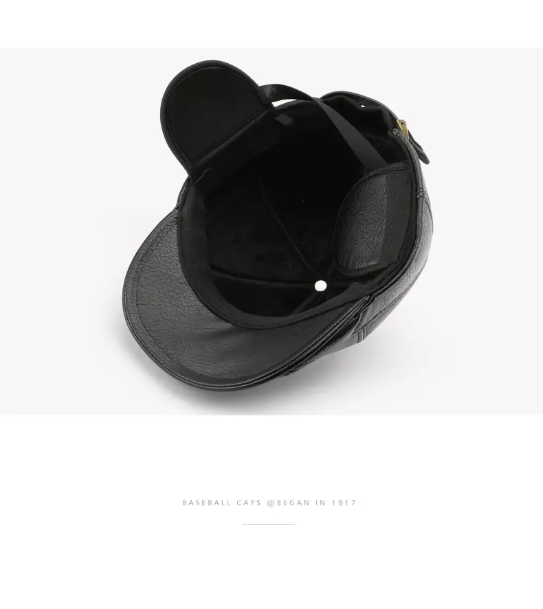 Men's Black Leather Peaked Cap Autumn Winter — feature 15