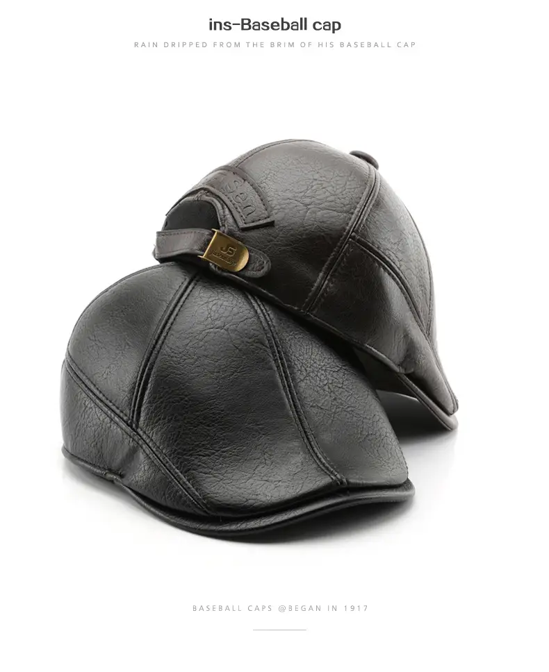 Men's Black Leather Peaked Cap Autumn Winter — feature 2