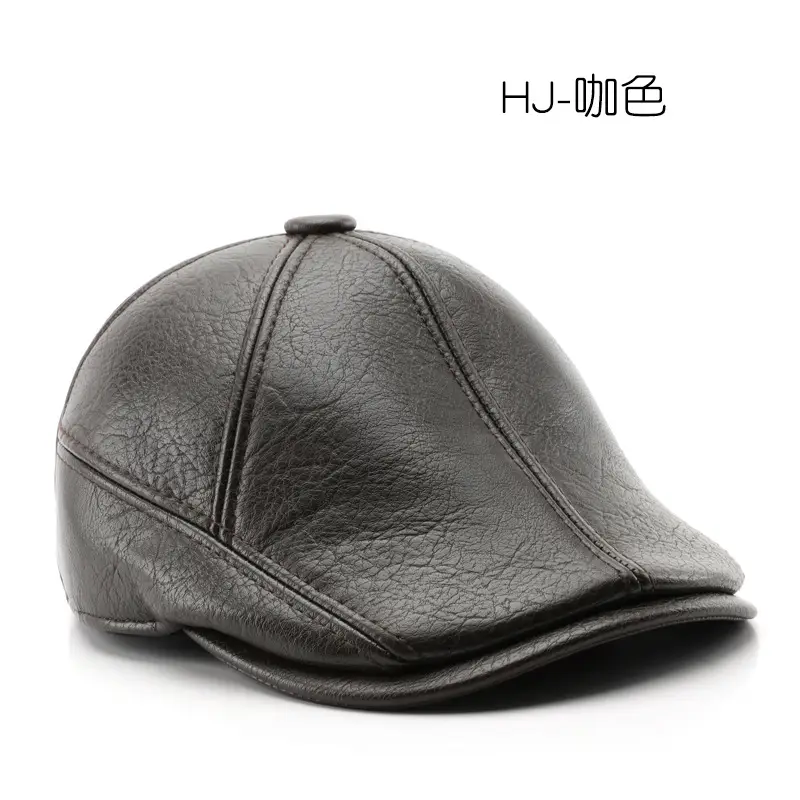 Men's Black Leather Peaked Cap Autumn Winter - Image 2