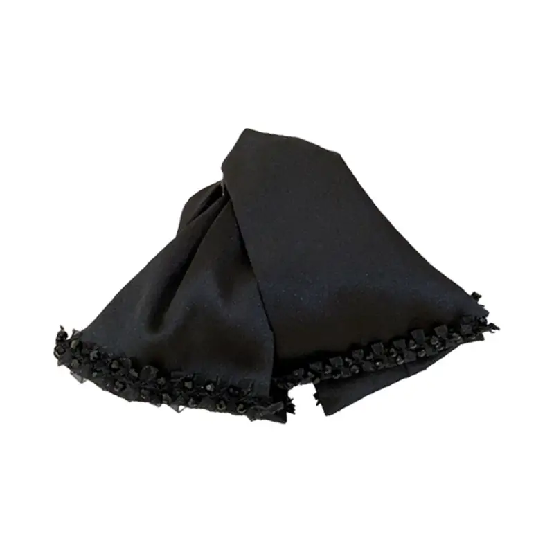 Black Silk Bow Hair Clip for Women - Image 6