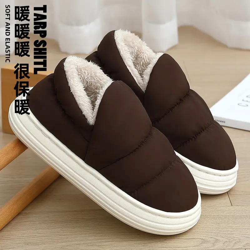 Winter Cotton Slippers for Women, Indoor Waterproof Non-Slip Home Slippers for Men, Fleece-Lined Warm Closed-Back Cotton Shoes for Men - Image 7