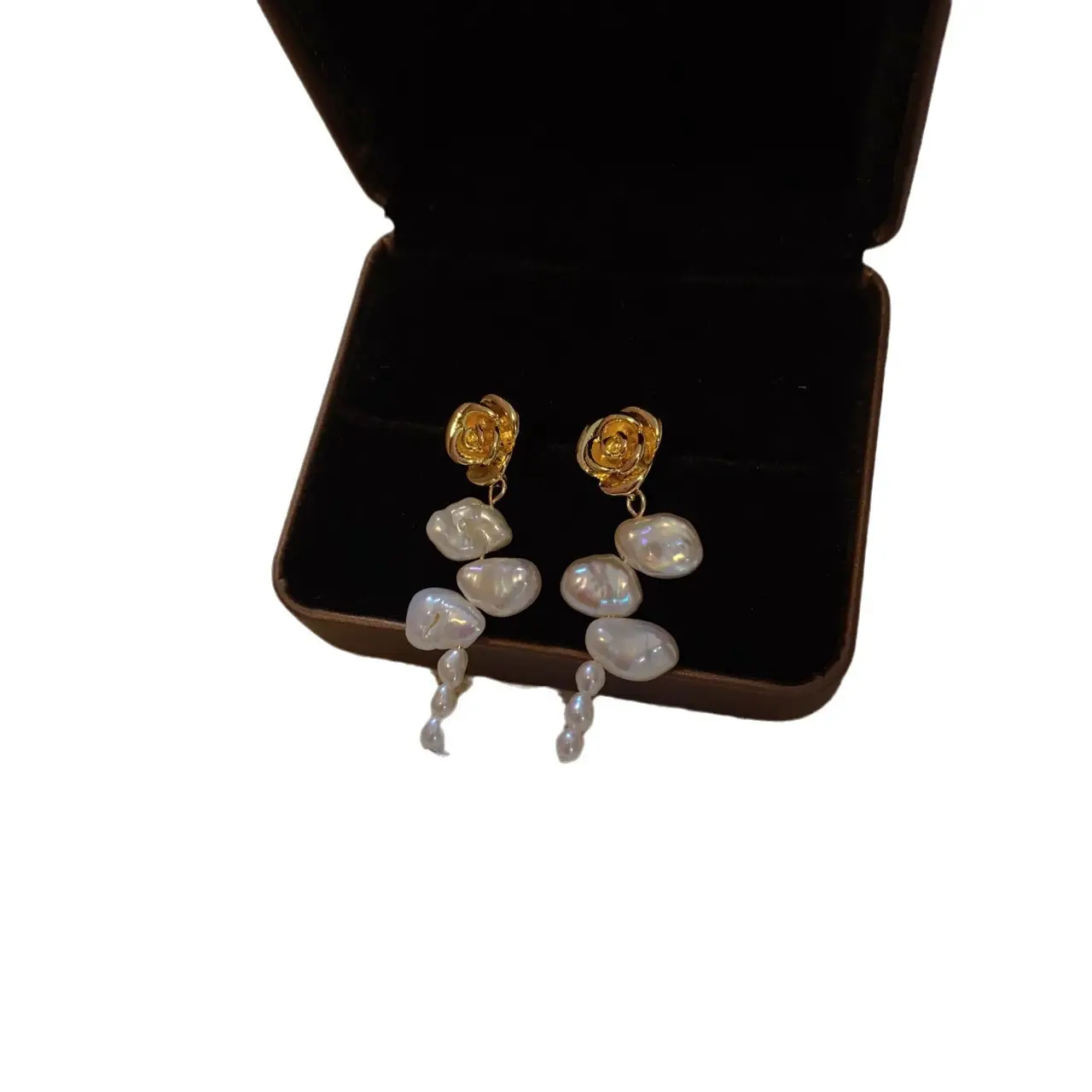 Rose Flower Pearl Earrings Vintage Hong Kong Style