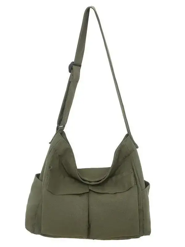 Green Multi-Pocket Shoulder Bag for Students - Image 9
