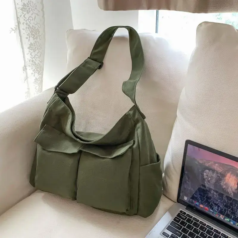 Green Multi-Pocket Shoulder Bag for Students - Image 3