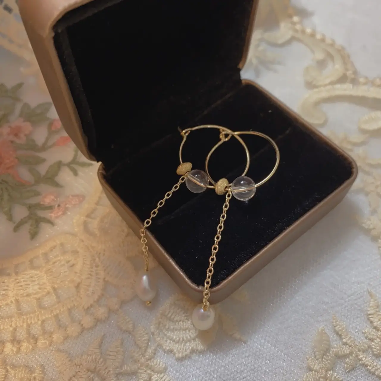 Natural Freshwater Pearl Ear Ring Geometric Simple Luxury Earrings All-match Four Seasons Atmospheric White Crystal Tide