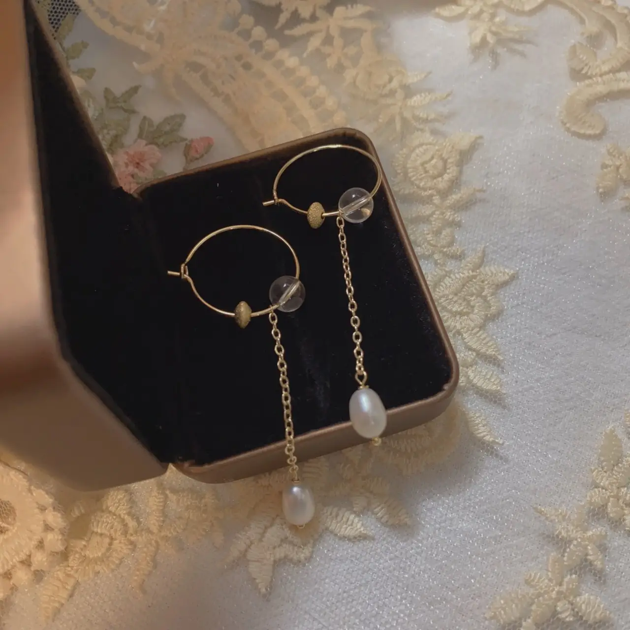 Natural Freshwater Pearl Ear Ring Geometric Simple Luxury Earrings All-match Four Seasons Atmospheric White Crystal Tide