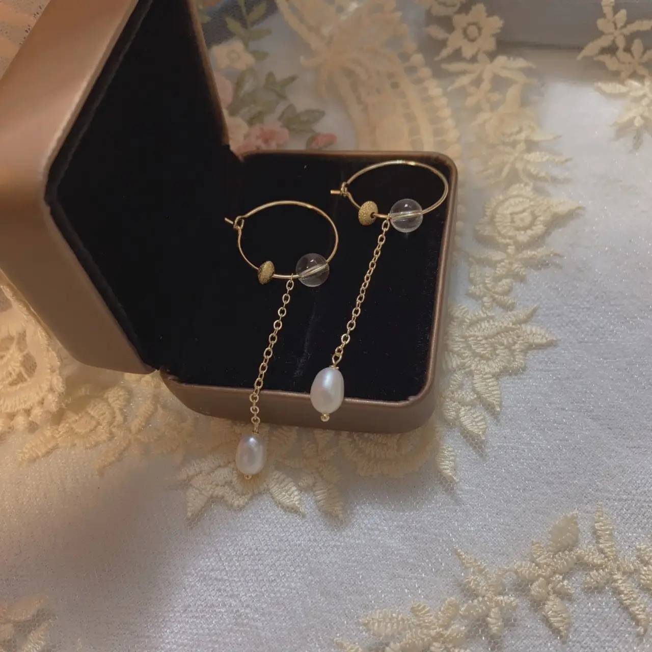 Natural Freshwater Pearl Ear Ring Geometric Simple Luxury Earrings All-match Four Seasons Atmospheric White Crystal Tide